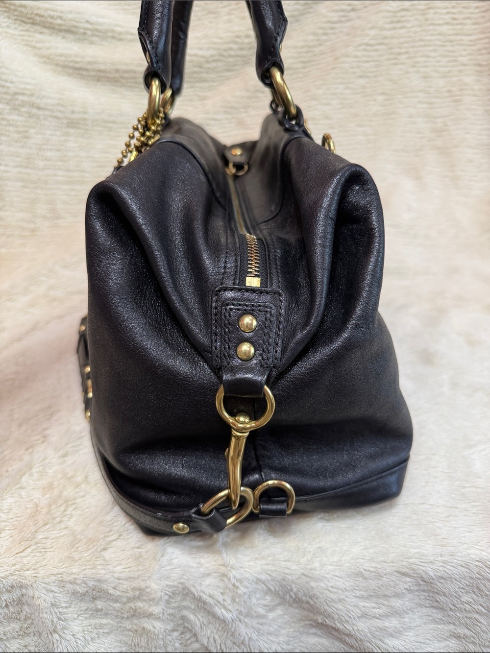 Coach Black Leather Satchel with Gold Hardware and Charm - Picture 6 of 10